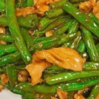Spicy Green Bean Chicken · Slice white meat chicken sautéed with green bean in rich garlic.