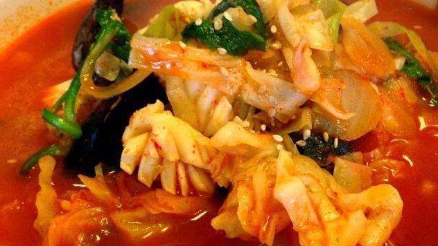 Seafood Jianbon · Assorted seafood, vegetable with noodle in rich spicy broth Korean style noodle.