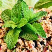 Larb  Salad  ลาบ · 220 Cal. Dairy-free, gluten-free, nut-free, contains fish. Larb is a must-have and lucky cha...