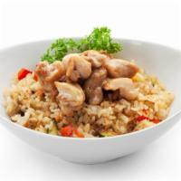 Chicken White Fried Rice · Delectable chicken fried, white rice with spices.