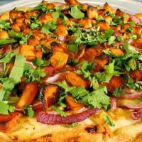 Untouchables Pizza · BBQ sauce, chicken, smoked Gouda cheese, red onions, and cilantro. No diced tomatoes added.