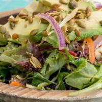 Ensalada de Tacubaya · Mixed greens, shredded red cabbage, carrots, red onion, avocado, lemon vinaigrette and roast...