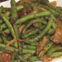 101. String Beans w/ Chili Sauce w/ Pork干扁四季豆肉 · Hot & spicy.