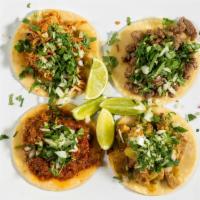 Street Tacos · Traditional size Small Taco with choice of meat, onions and Cilantro.    Sauce is always on ...