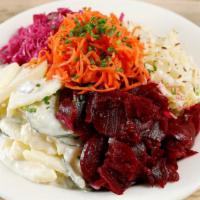 Large Mixed Salad · Carrots, Beets, Red cabbage, potato salad & Butter Lettuce