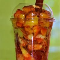 Fruit Cocktail · Ingredients: Pineapple, watermelon, cucumber, jicama and mango. Chamoy, tajin and lemon on t...
