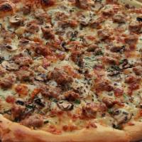 Sausage & Shroom  · Garlic cream sauce, sausage, mushroom and thyme. Made with our hand-streched, housemade cold...