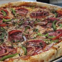 Salami & Herb  · Salami, bell pepper, red onion and fresh herbs. Made with our hand-streched, housemade cold-...