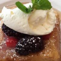 Cinnamon pain perdu · with marinated fresh berries, maple syrup, chantilly