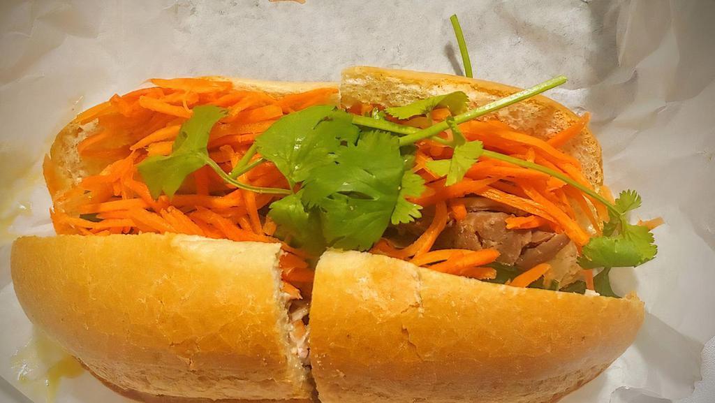 5 Spice Chicken Banh Mi · Grilled Chicken, pate, mayo, carrot, cucumber, cilantro and jalapeno