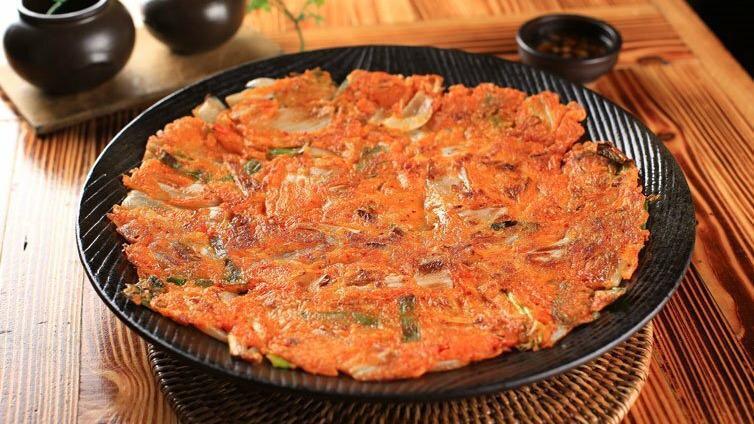 Kimchi Jeon · Spicy. Korean pancake with diced kimchi, mushroom.