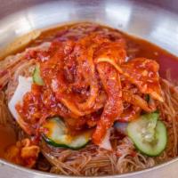 Bibim Nangmyon · With homemade gochujang (chili pepper paste) sauce.