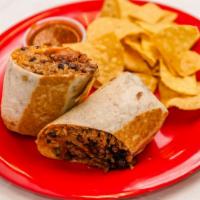 Colorado Burrito · beef Colorado, red rice, black beans, bell pepper and onion.