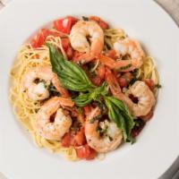 Spaghetti Pomodoro w/ Prawns · Served with fresh garlic, basil and tomatoes.