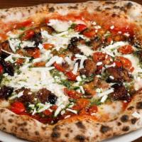 Ortolana Pizza · San Marzano tomato sauce, fresh mozzarella, zucchini, bell peppers, mushrooms, shaved Parmes...