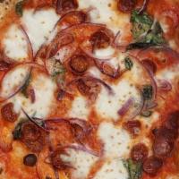 Pizza Diavola · San Marzano tomato, fior di latte mozzarella, spicy Spanish chorizo, fresh arugula