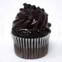 Chocolate Ganache Cupcake · Chocolate cake, topped with chocolate whipped cream and dipped in chocolate ganache and Hall...