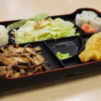 Bento Five · Chicken and beef teriyaki and one item.
