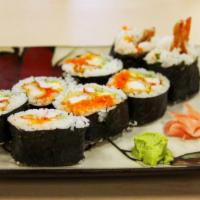 New Wave Roll · Shrimp tempura, crab, masago, avocado.
