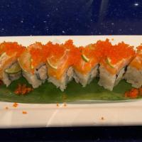 49ERS (Standard) · crab and asparagus. Topped with salmon  & tobiko ,and slice lemon.