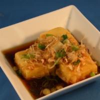 Agedashi Tofu · deep fried tofu with bonito dashi tempura broth. (3pcs)