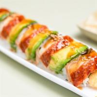 Tiger Roll · Shrimp Tempura topped with Unagi and avocado.