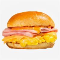 Ham, Egg and Cheese Breakfast Sandwich · Ham, egg, cheese and aioli.