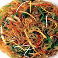 3. Japchae · Stir fried glass noodles, vegetables in sweetsoy sauce.