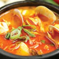 3. Beef & SeaFood Tofu Soup · Spicy. Slice beef, clam, shrimp, squid.