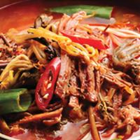 8. Spicy Beef Stew · Spicy. Shredded beef, bean sprouts, fiddlehead fern, egg and glass noodle in spicy broth.