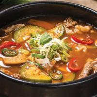 10. Beef Soybean Paste Stew · Spicy. Beef brisket point soybean paste stew with vegetables.