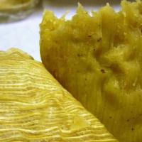 SWEET CORN tamale · Yellow sweet corn, corn grain, vegan butter and organic sugar.