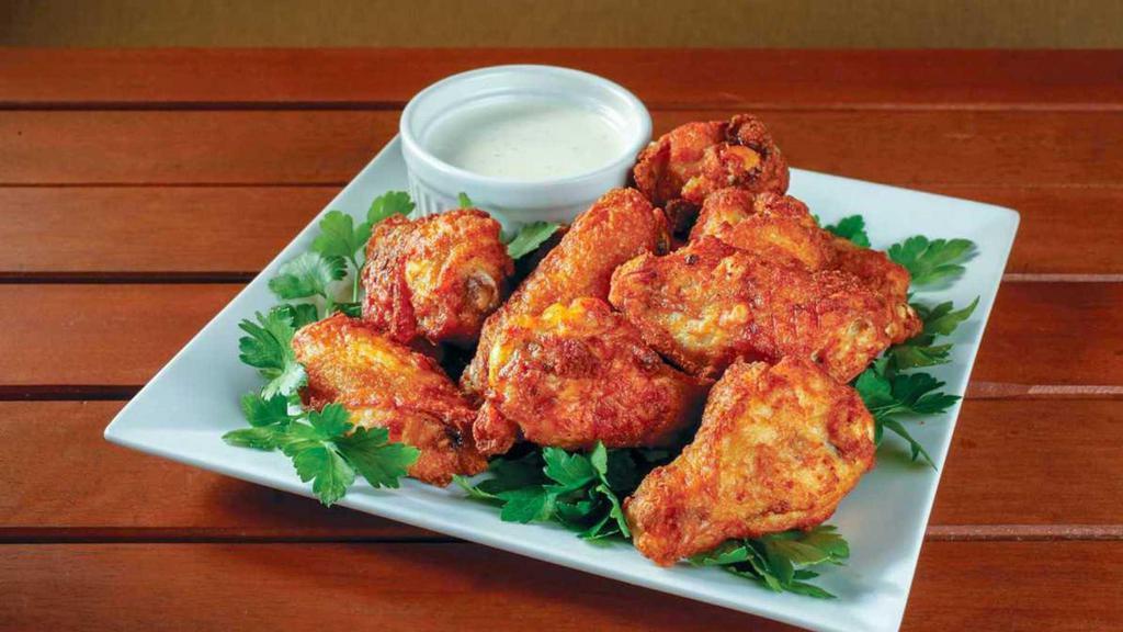 10 Wings · These wings can only be found here! Four flavors to choose from-all served with your choice of ranch or blue cheese. 60 cal per wing.