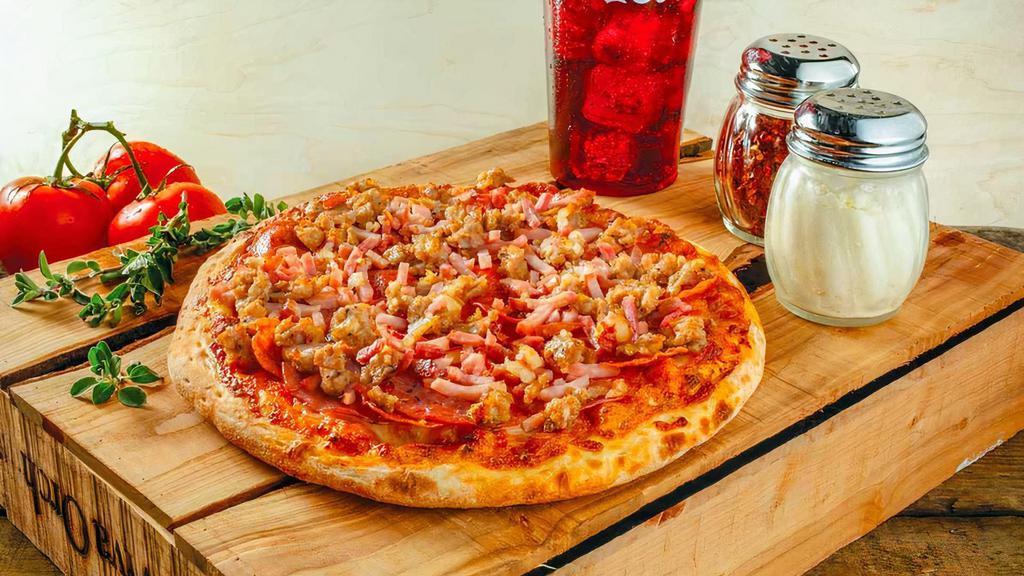 All Meat Pizza · To satisfy the meat lovers—lean Canadian bacon, salami, pepperoni, ham, signature sausage, and real bacon.