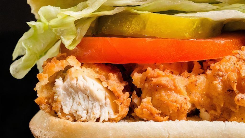 Chicken Sandwich Only · Fried chicken, lettuce, pickle, tomato, and honey mustard.