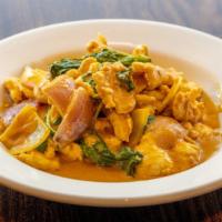 Curry Chicken · Tender chicken breast nuggets with onions in curry coconut sauce.