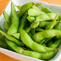 Edamame · Lightly salted green beans in the pod.