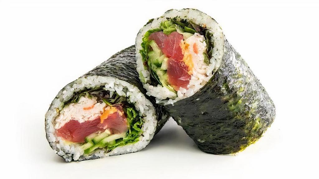 Poke Burrito - Regular (2 Proteins) · Your choice of 2 proteins, mix-ins, toppings, and flavor wrapped with white rice and roasted seaweed.