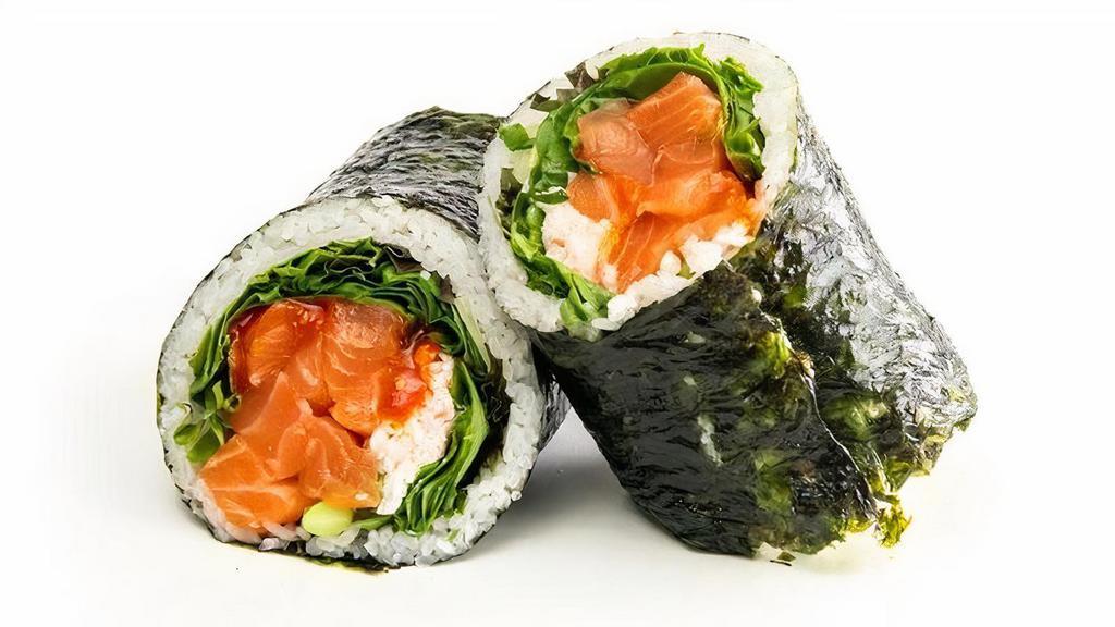 Poke Burrito - Large (3 Proteins) · Your choice of 3 proteins, mix-ins, toppings, and flavor wrapped with white rice and roasted seaweed.