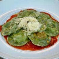 RAVIOLI · Homemade stuffed pasta, spinach, ricotta, tomato