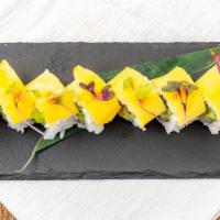 Ritch Roll · Inari, avocado, cucumber topped with mango, spicy daikon and micro shiso.
