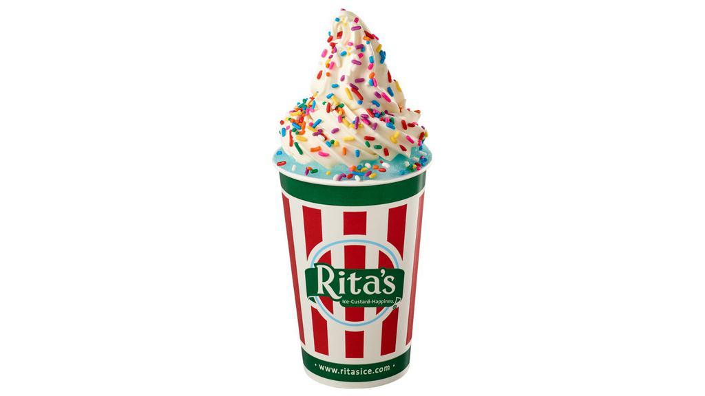 Cotton Candy Confetti Gelati · Layers of Cotton Candy Italian Ice & Vanilla Custard, topped with Rainbow Sprinkles.