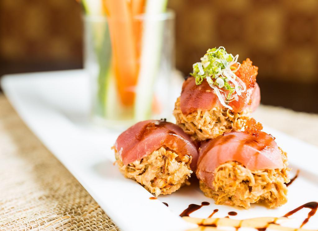 Cherry Bomb(2pcs) · Spicy crabmeat wrapped with tuna: 2pcs