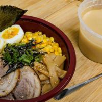 Tonkotsu Ramen · House made pork broth.two-piece chashu pork, corn, scallion, menma, nori ,soft egg.
