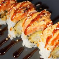 Spicy Dragon roll · Shrimp Tempura cucumber topped spicy tuna (Unagi sauce)