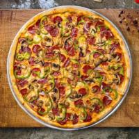 One Man Mr Pizza Special · Salami, pepperoni, mushrooms, onions, bell peppers, and sausage baked on a hand-tossed dough.