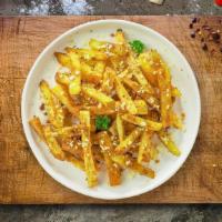 Great Garlic Parmesan Fries · Idaho potato fries cooked until golden brown and garnished with garlic, salt, and parmesan c...