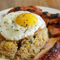 BBQ Chicken with fried rice · Grilled chicken, Schilling fried rice; egg, cranberry, cashew, scallion, pineapple and fried...