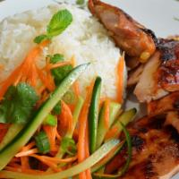 BBQ chicken with Asian salad · Grilled Chicken with shredded carrot cucumber, mint, cilantro with schilling dressing served...