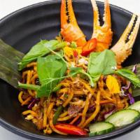 Mie Padang Laut - Seafood Padang Noodles · shrimp, squid, mussels in a tomato, chili + turmeric sauce tossed with egg noodles. Gluten +...